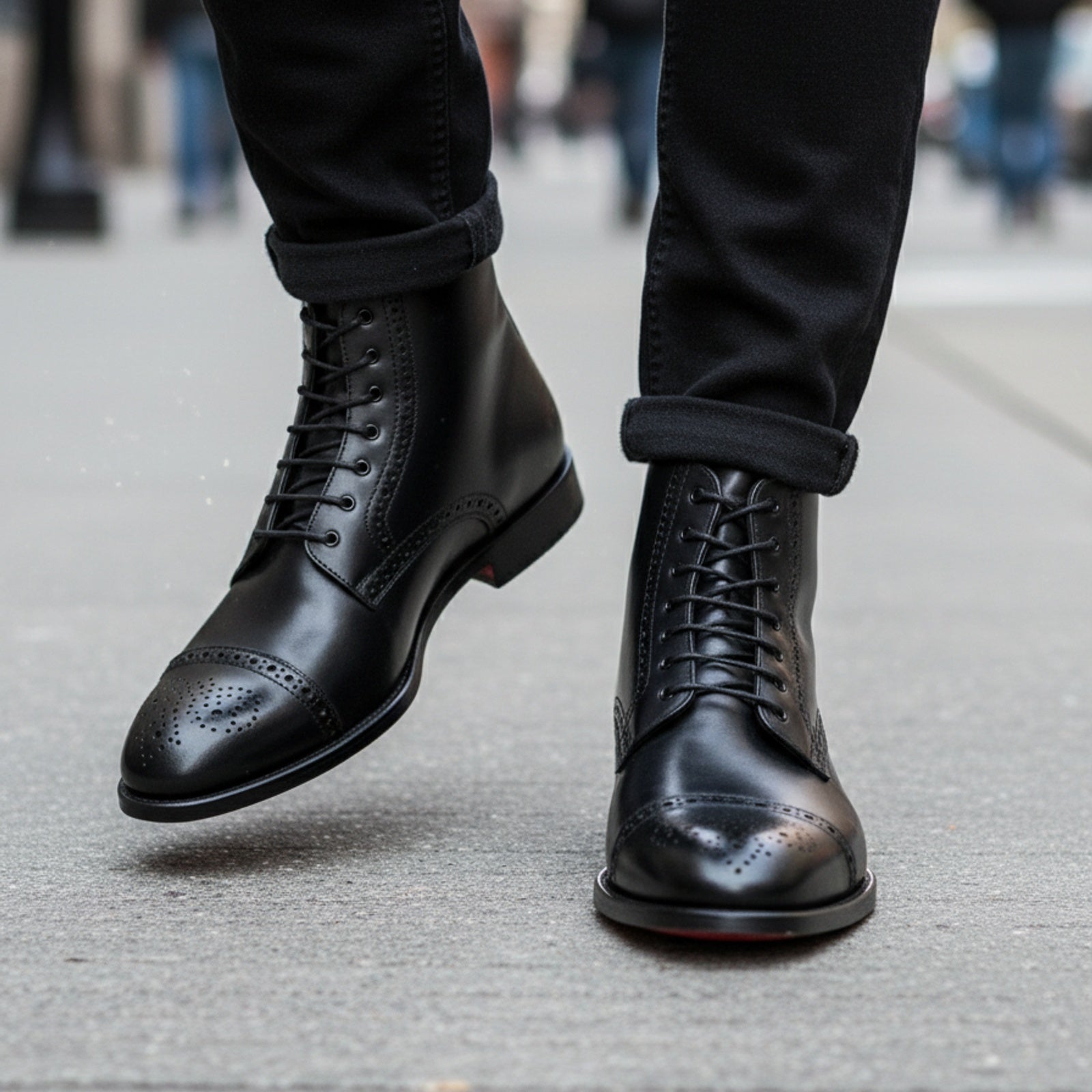 Men's Oxford Ankle Boots in Brogue Leather - model-walking-street