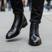 Men's Oxford Ankle Boots in Brogue Leather - model-walking-street