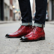 Men's Red Leather Chukka Boots, Casual Ankle Boots - model-walking-street