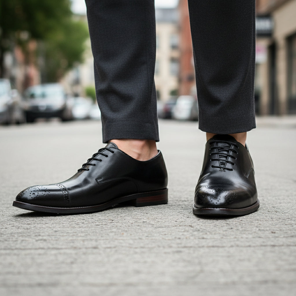 Men's Suede Full Grain Leather Dress Shoes - model-walking-street