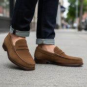 model-walking-street - Men's Suede Tassel Loafers