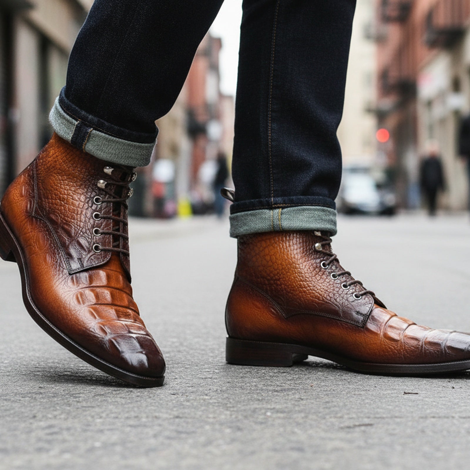 model-walking-street - Men's Tan Brown Leather Ankle Boots