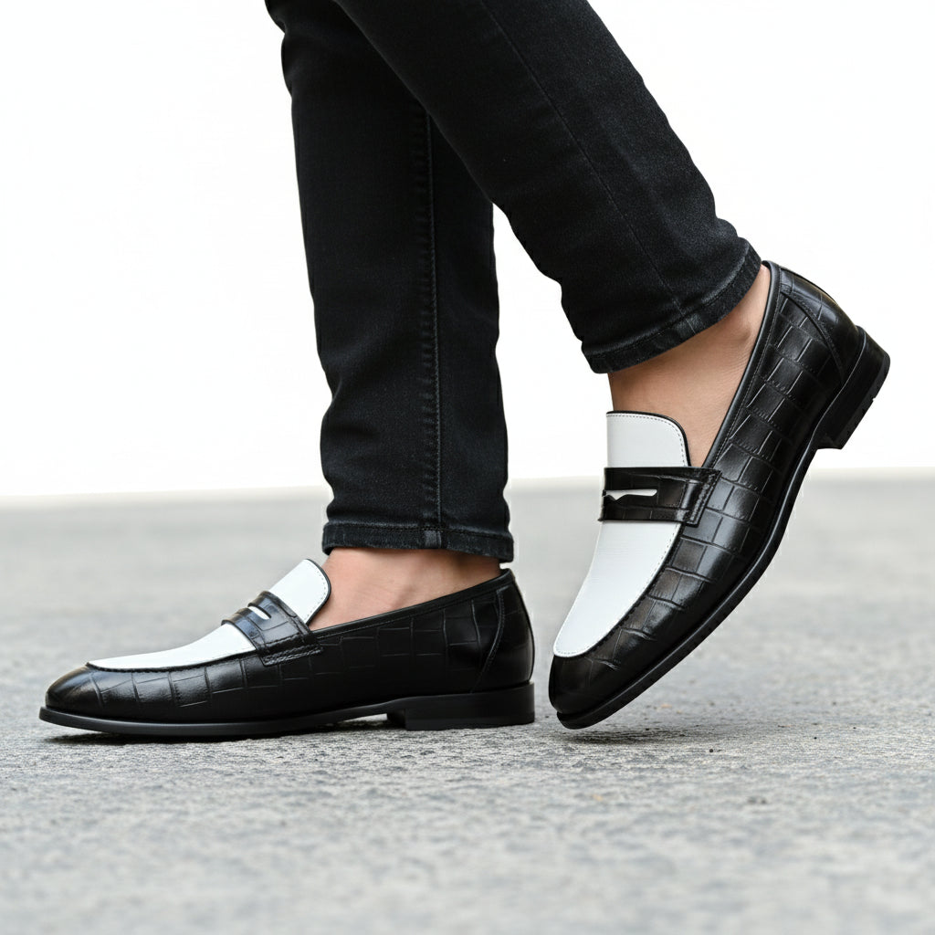 Men's Two-tone Crocodile Leather Moccasins Loafers - model-walking-street