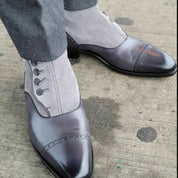 Men's Two-Tone Leather Button Boots - model-walking-street