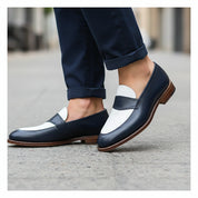 Men's Two-Tone Leather Loafer Moccasins - model-walking-street