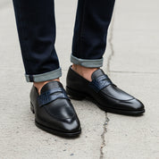 Men's Two-Tone Leather Moccasins Loafers - model-walking-street
