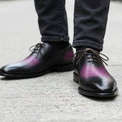 Men's Two-Tone Patina Leather Oxford Shoes - model-walking-street
