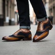 Men's Two-tone Wingtip Brogue Leather Dress Shoes - model-walking-street