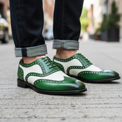 Men's Two-Tone Wingtip Brogue Leather Dress Shoes - model-walking-street