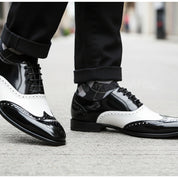 Men's Two-Tone Wingtip Leather Dress Shoes - model-walking-street