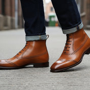 Men's Wingtip Lace-Up Leather Ankle Boots - model-walking-street