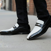 Spectator Shoes with Crocodile Skin Texture, Two Tone Design - model-walking-street