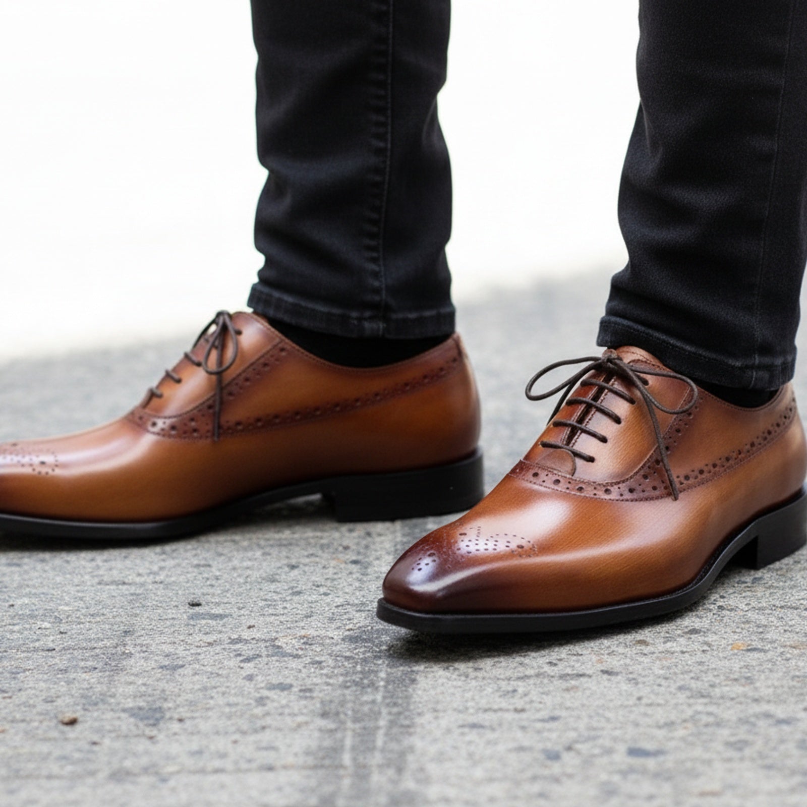 model-walking-street - Tan Brown Brogue Formal Shoes