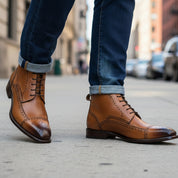 Tan Brown Wing Tip Brogue Ankle Boots - model-walking-street