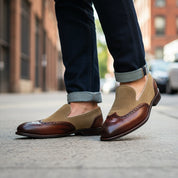 Two-tone Wingtip Brogue Moccasins in Suede and Leather - model-walking-street