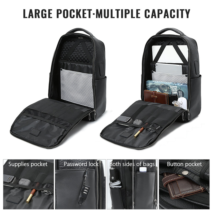 Modern Leather Laptop Backpack with USB Charging Port – Travel Friendly