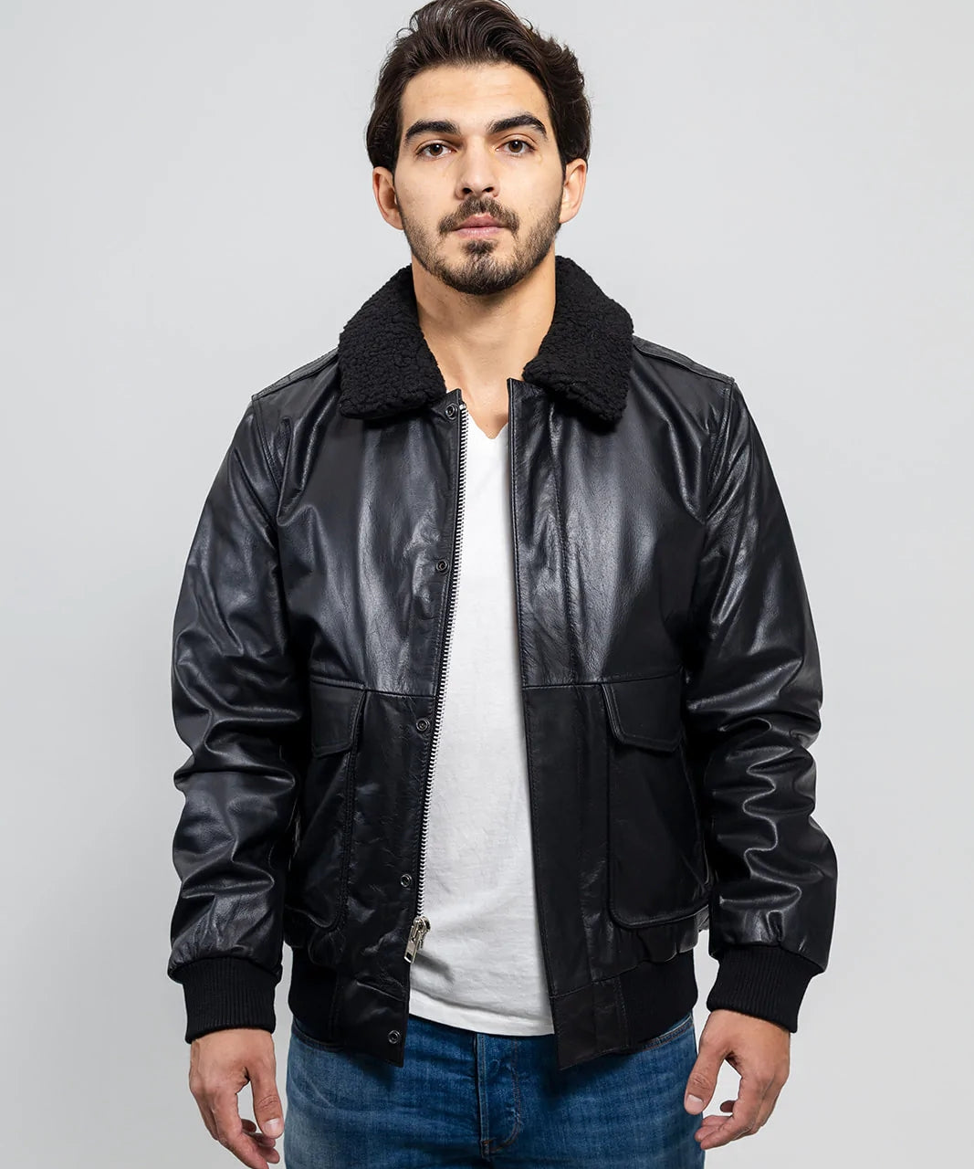 Gothic Men's Bomber Jacket, Black Naked Leather Bomber Jacket