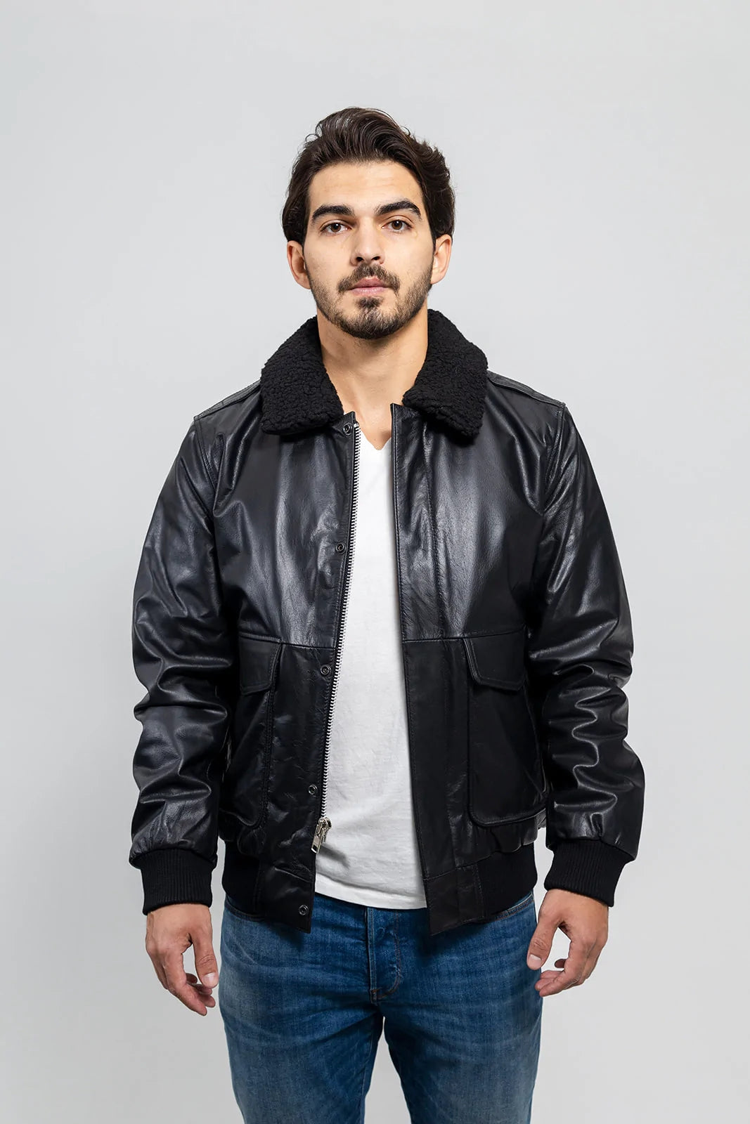 Gothic Men's Bomber Jacket, Black Naked Leather Bomber Jacket