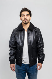 Gothic Men's Bomber Jacket, Black Naked Leather Bomber Jacket