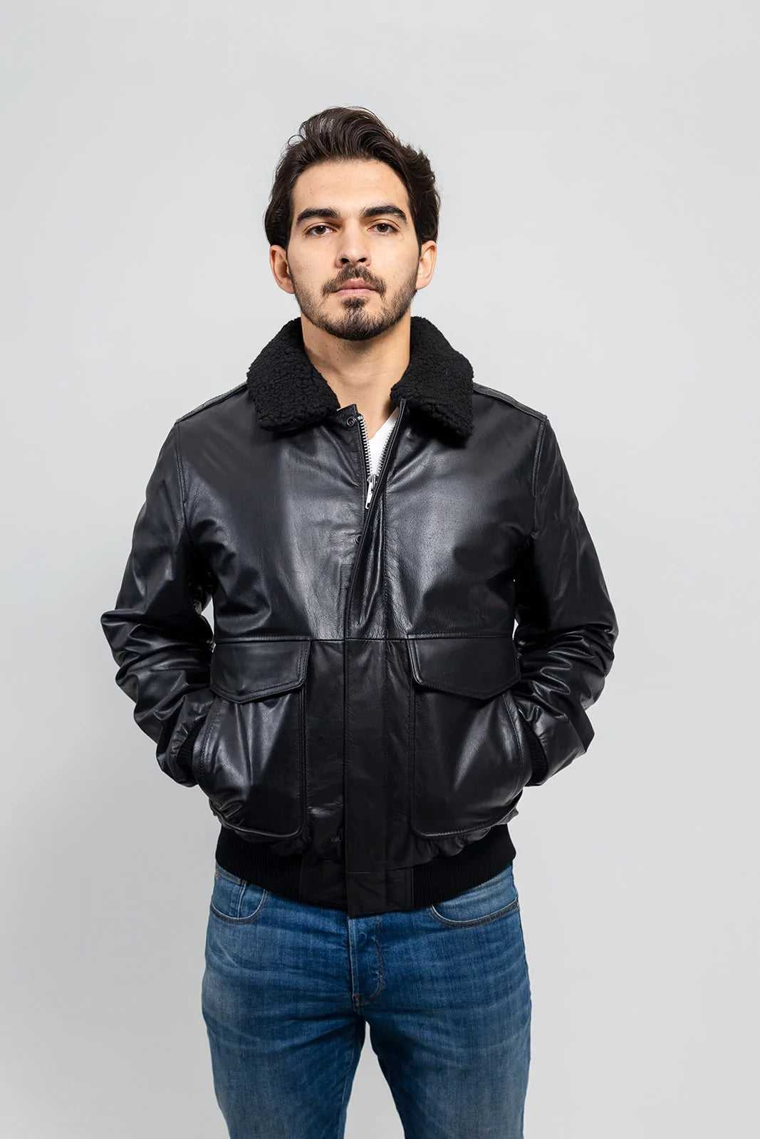 Gothic Men's Bomber Jacket, Black Naked Leather Bomber Jacket - Image 2