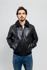 Gothic Men's Bomber Jacket, Black Naked Leather Bomber Jacket - Image 2