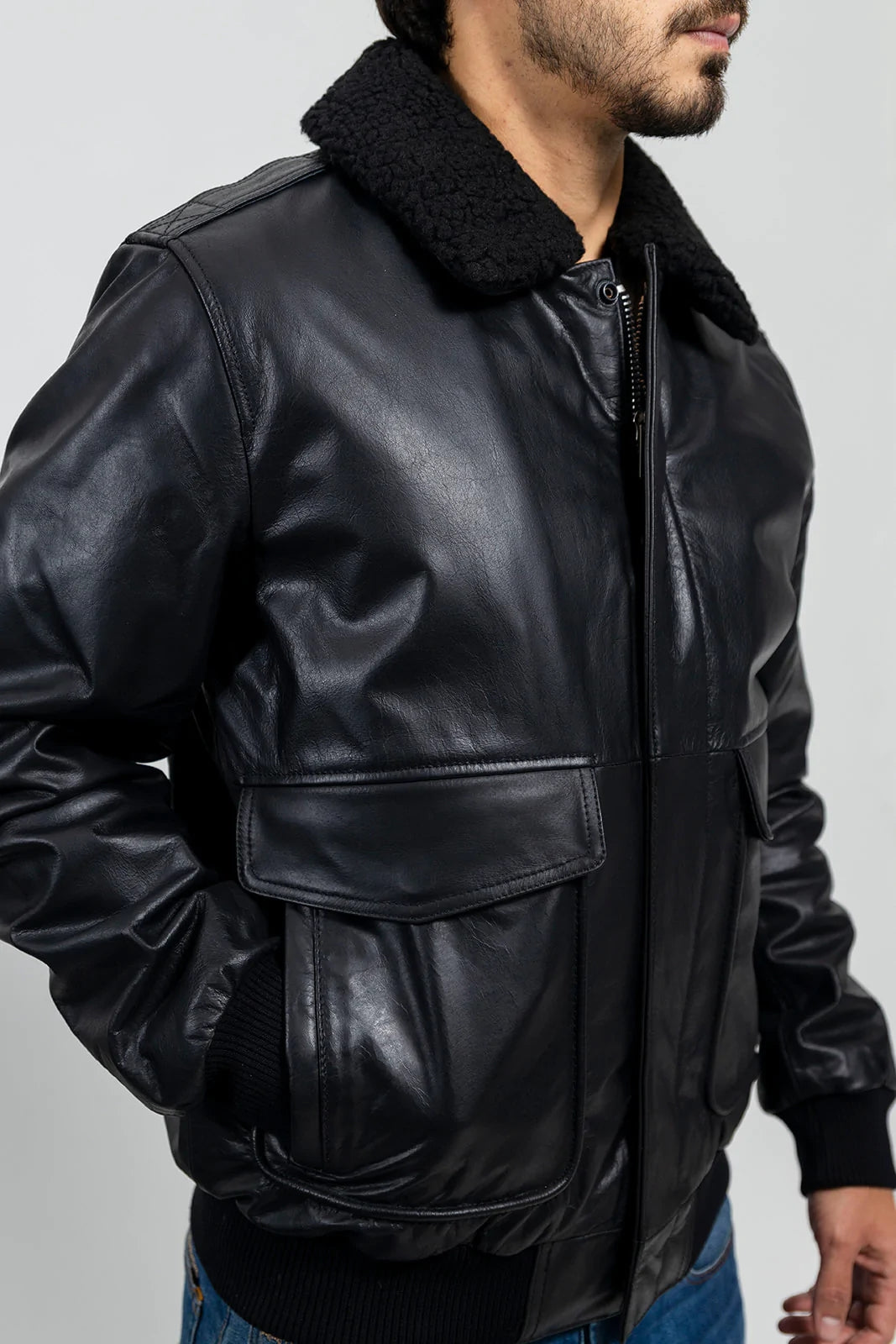 Gothic Men's Bomber Jacket, Black Naked Leather Bomber Jacket - Image 5