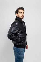 Gothic Men's Bomber Jacket, Black Naked Leather Bomber Jacket - Image 3