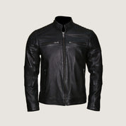 Black Biker Leather Jacket - Image 2