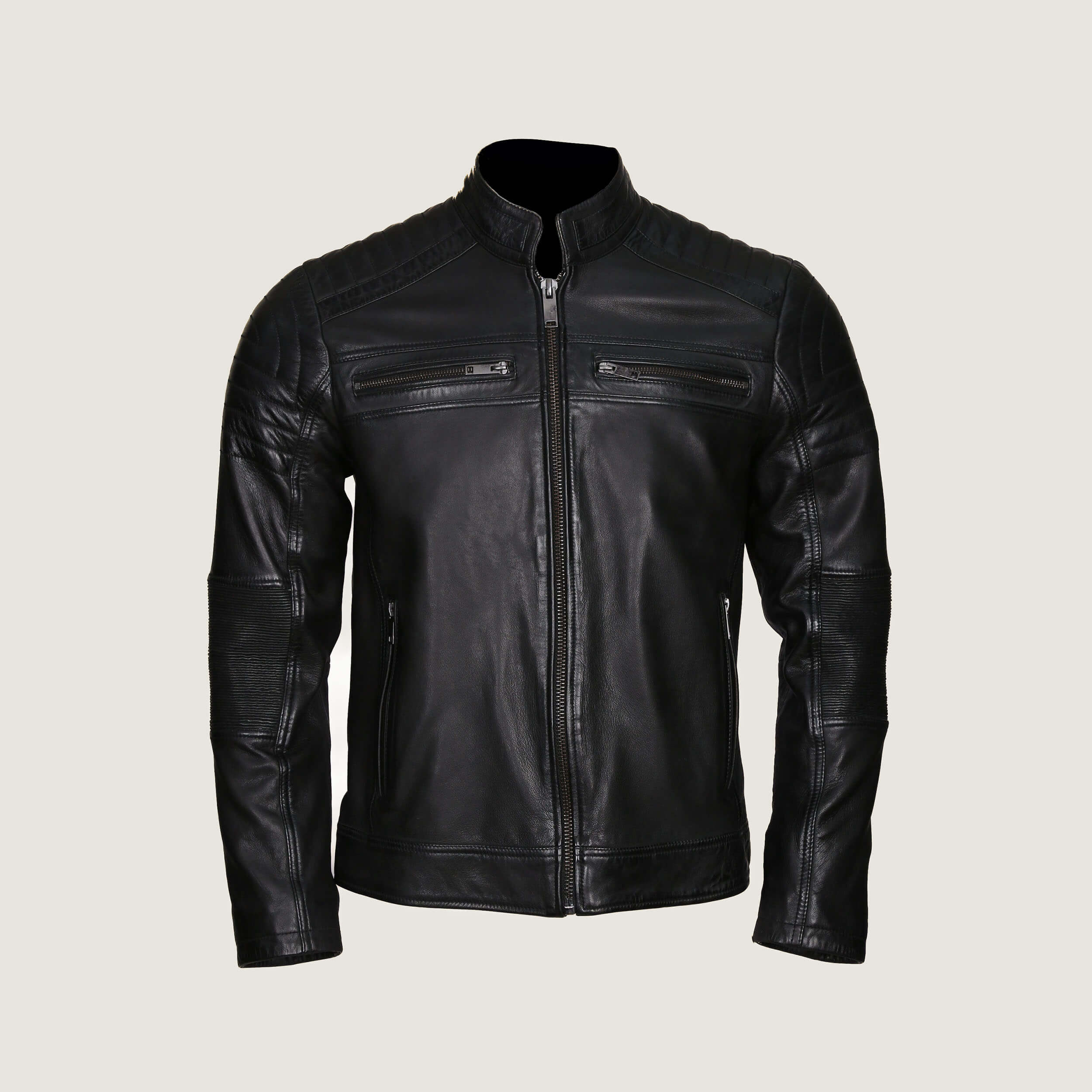 Black Biker Leather Jacket - Image 2