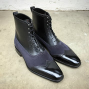 New Fashion Ankle Boots, Men Two Tone Wingtip Cap Toe Boots Leather Suede