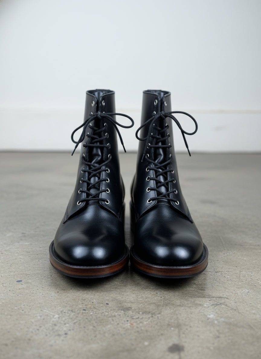 New Handmade Men Black Combat Boots, Men Boot, Mens Lace up Boots - front-view