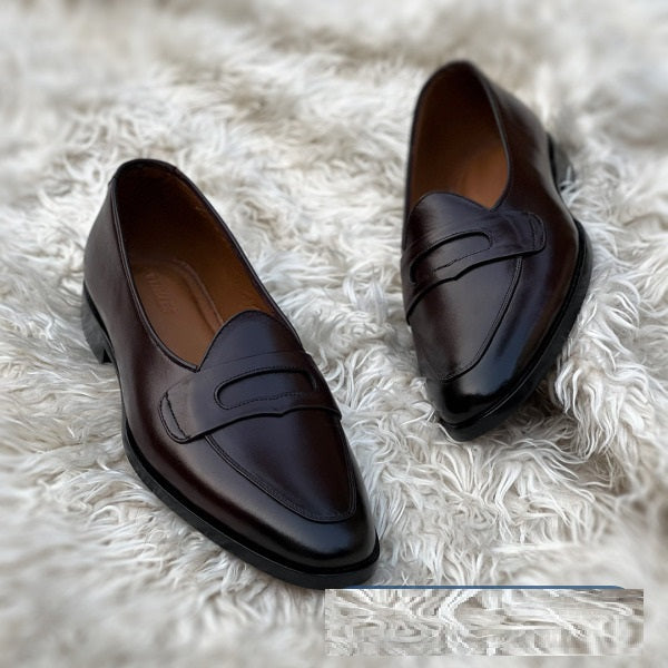 New Handmade Men black leather moccasins, Men black leather penny loafer