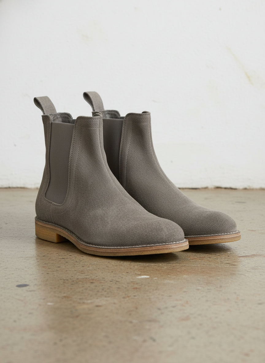 New Handmade Mens Grey Chelsea Suede Leather Boots, Men Suede Leather Boot - angle-view-showing-depth
