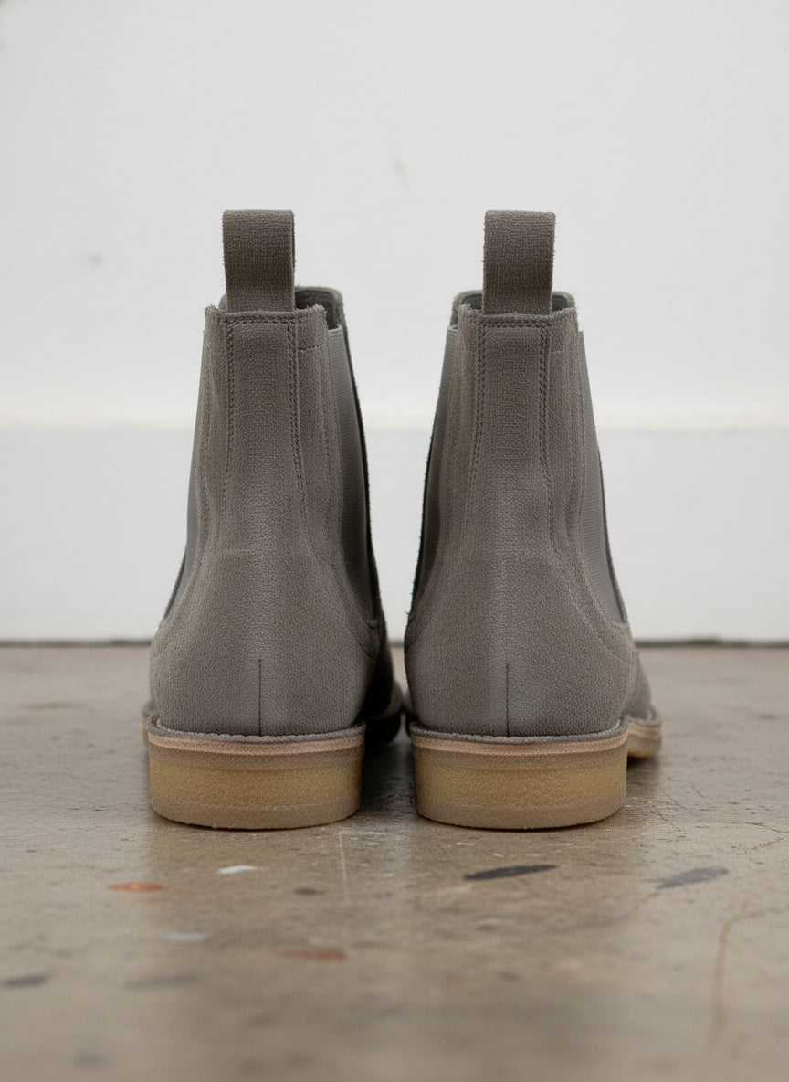 New Handmade Mens Grey Chelsea Suede Leather Boots, Men Suede Leather Boot - back-view