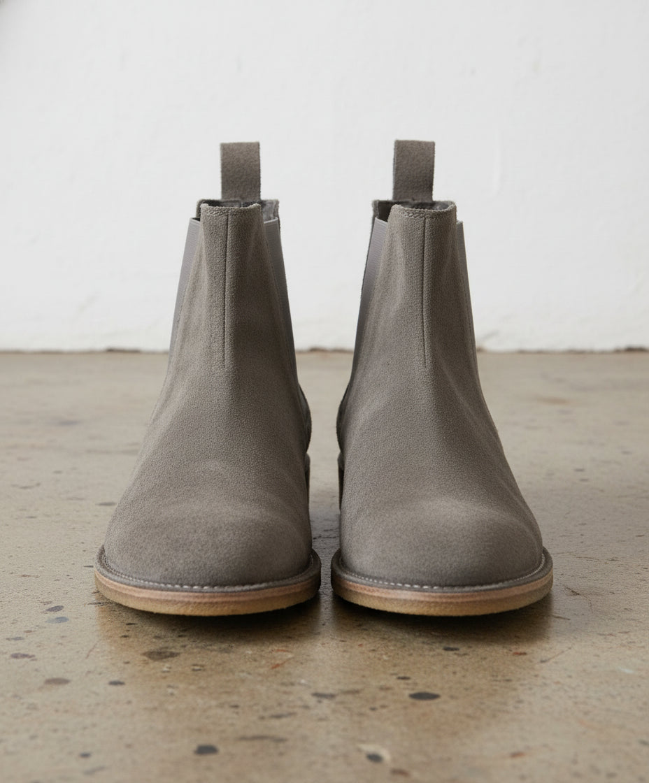 New Handmade Mens Grey Chelsea Suede Leather Boots, Men Suede Leather Boot - front-view