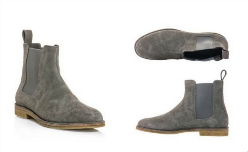 New Handmade Mens Grey Chelsea Suede Leather Boots, Men Suede Leather Boot