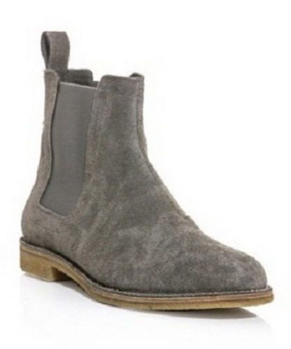 New Handmade Mens Grey Chelsea Suede Leather Boots, Men Suede Leather Boot