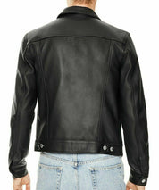 Black Leather Biker Jacket with Button Closure - Image 2