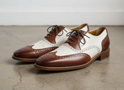 New Men Spectator Shoes, Brogue Wingtip Brown And White Formal Shoes
