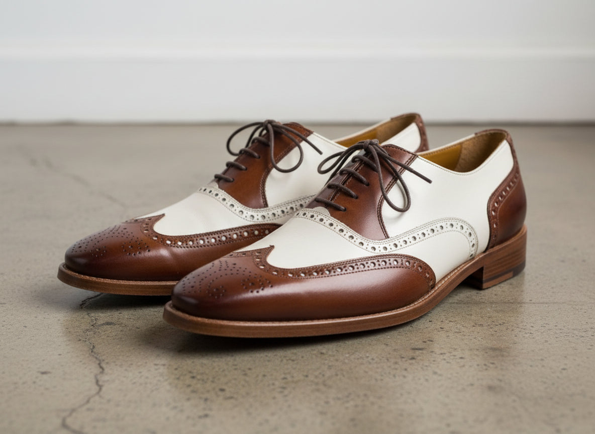 New Men Spectator Shoes, Brogue Wingtip Brown And White Formal Shoes