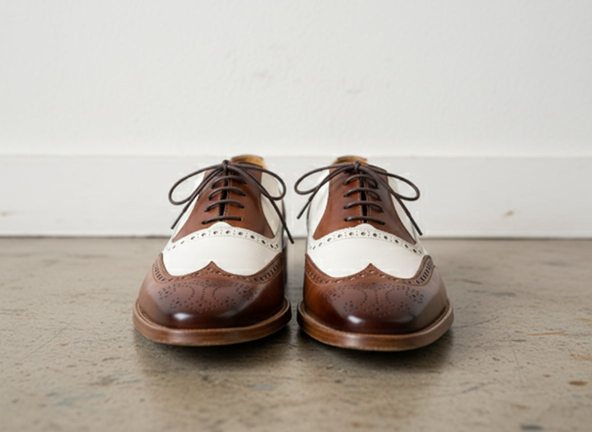 New Men Spectator Shoes, Brogue Wingtip Brown And White Formal Shoes