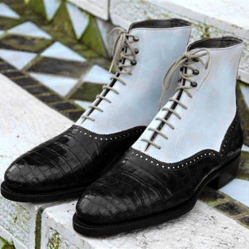 New Men Two Tone High Ankle Boots Alligator Ankle Boots, Ankle Boot