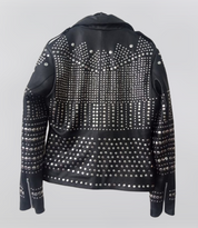 Women's Handmade Stylish Black Leather Jacket with Silver Studs - Image 3