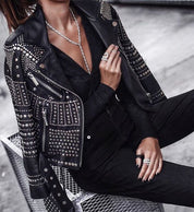Women's Handmade Stylish Black Leather Jacket with Silver Studs - Image 2