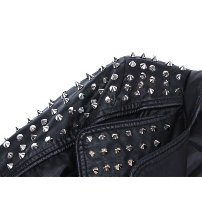 Women's Short Studded Leather Jacket in Punk Style - Image 3