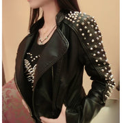Women's Short Studded Leather Jacket in Punk Style - Image 5