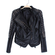 Women's Short Studded Leather Jacket in Punk Style - Image 4