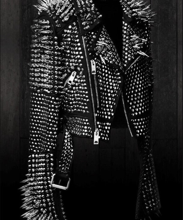 Women's Punk Spiked Studded Black Leather Jacket