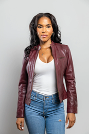 Women's Oxblood Genuine Leather Jacket, Women's Luxe Leather Streetwear Jacket
