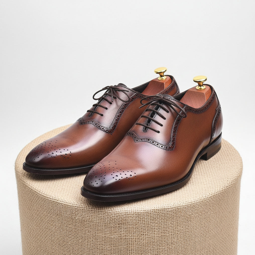 Brown Brogue Leather Formal Dress Shoes - pedestal-view